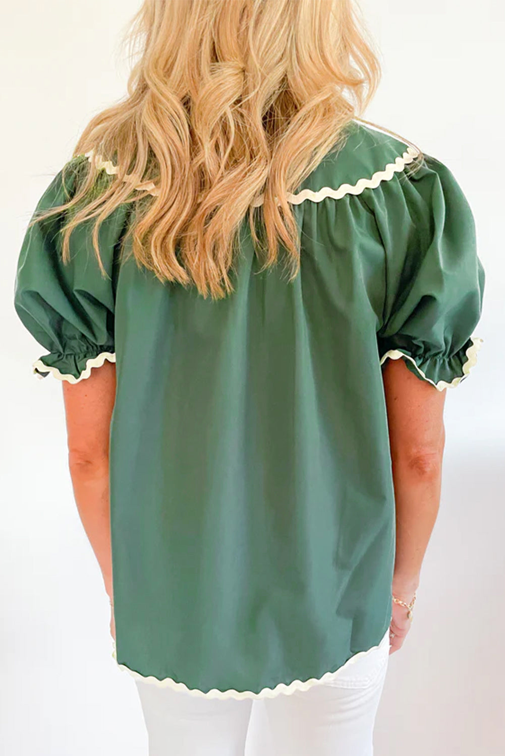 SOMETHING GOOD GREEN RICRAC TRIM BLOUSE