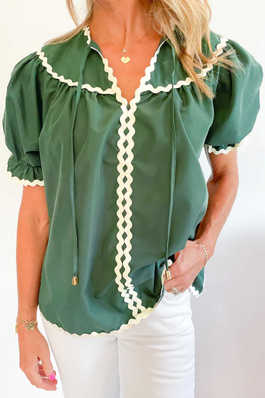 SOMETHING GOOD GREEN RICRAC TRIM BLOUSE