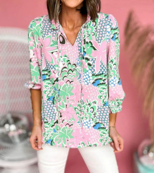 OUT OF BLOOM V-NECK BLOUSE